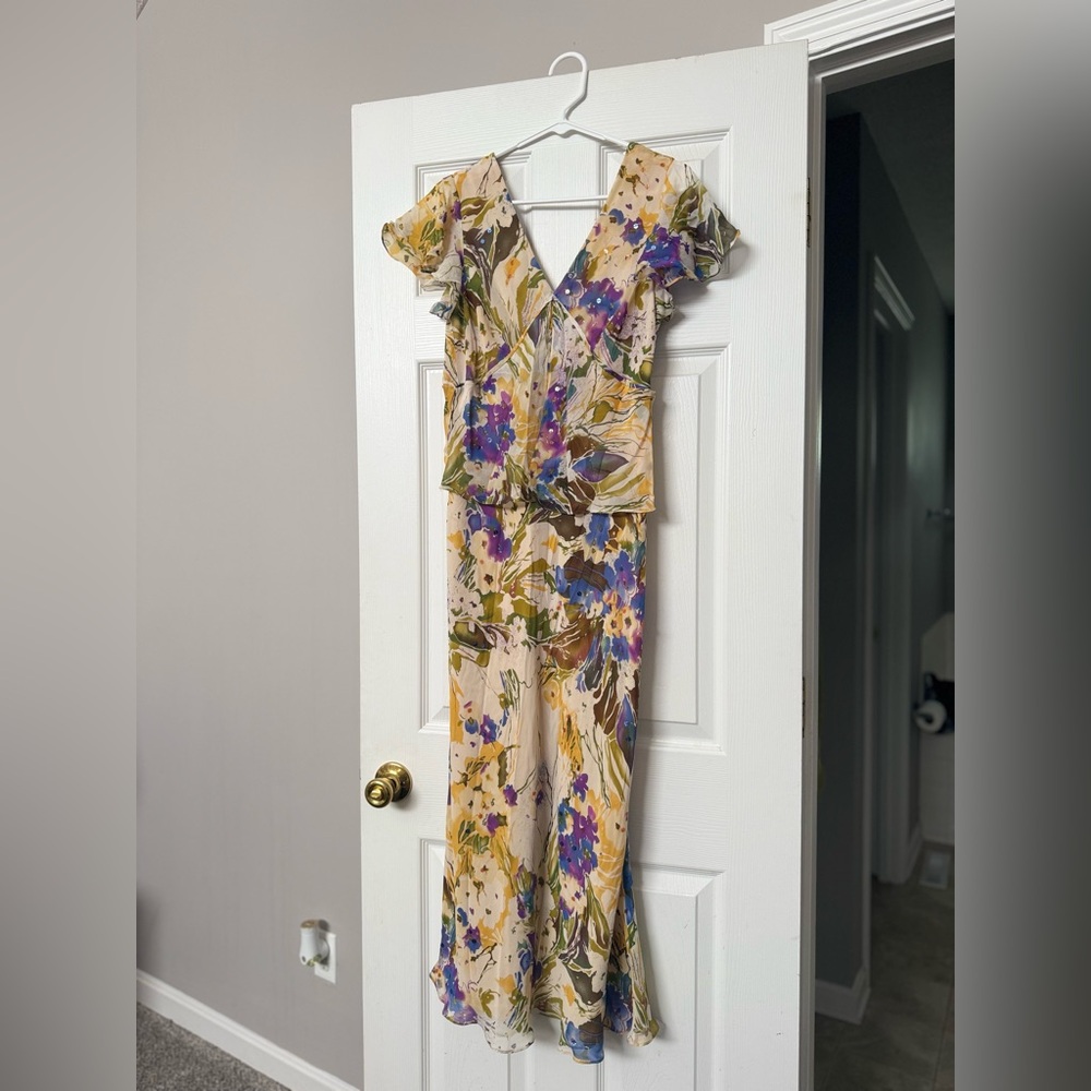 Adrianna Papell Multicolor Floral Silk Dress